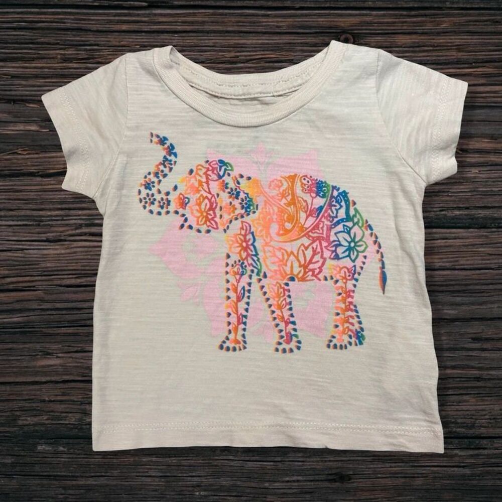 PEEK Baby Girls 3-6M Elephant Floral Graphic Tee Creativity Quote Ivory